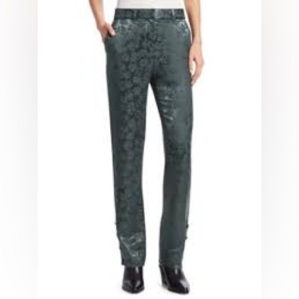Rag and Bone Green Floral Jacquard Brocade Button Hem Trousers Size 2